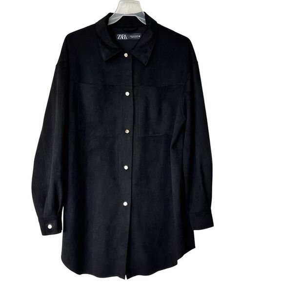 ZARA M Faux Suede black snap button shirt jacket size M - Picture 1 of 9